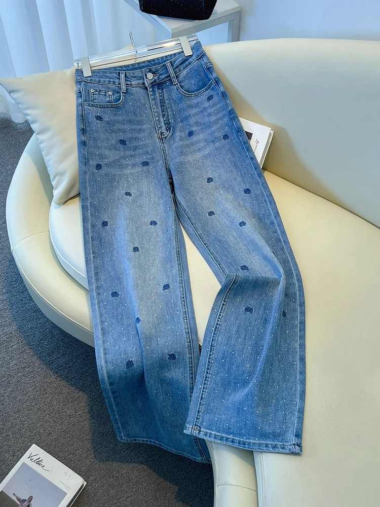 Embroidery Jeans Sakura - Rose Embroidered Hot Diamond Jeans American