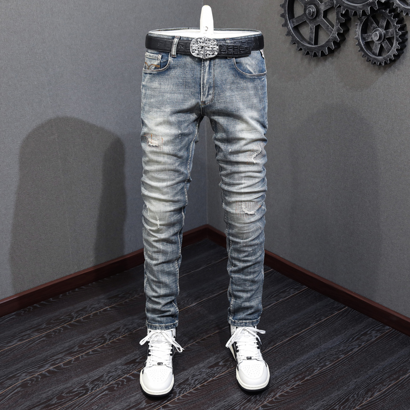 Embroidery Effect - Fashion Vintage Men Jeans High Quality