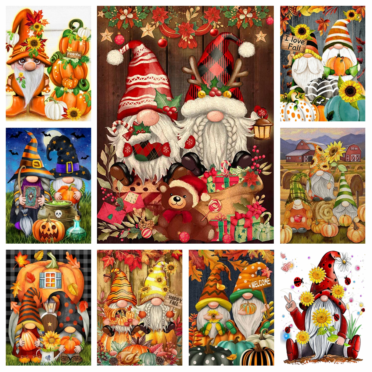 Embroidery Xmas Decorations - DIY Xmas Garden Gnomes Diamond Rhinestones