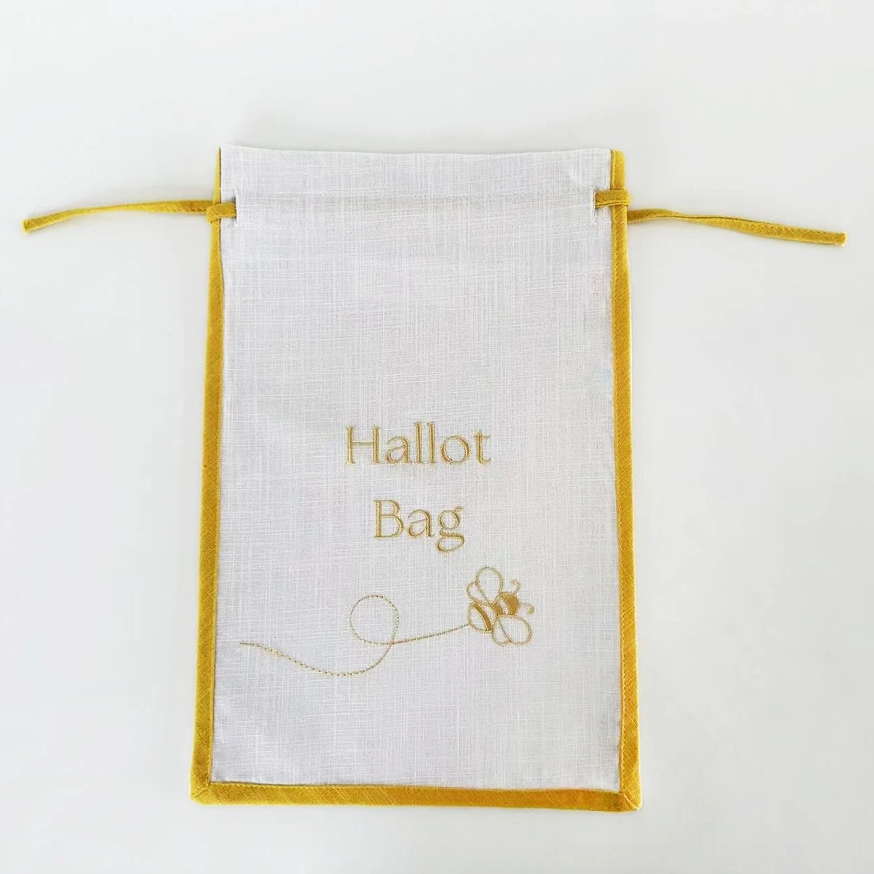 Embroidery Yellow - Custom Personalized White Linen Jewish Wedding