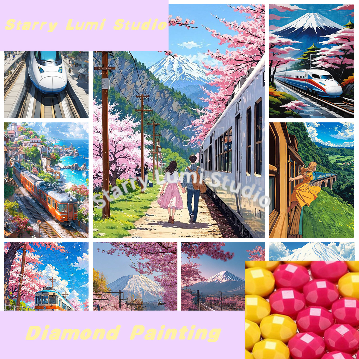 Embroidery Pattern - Japan Shinkansen 5D Diamond Painting Cherry