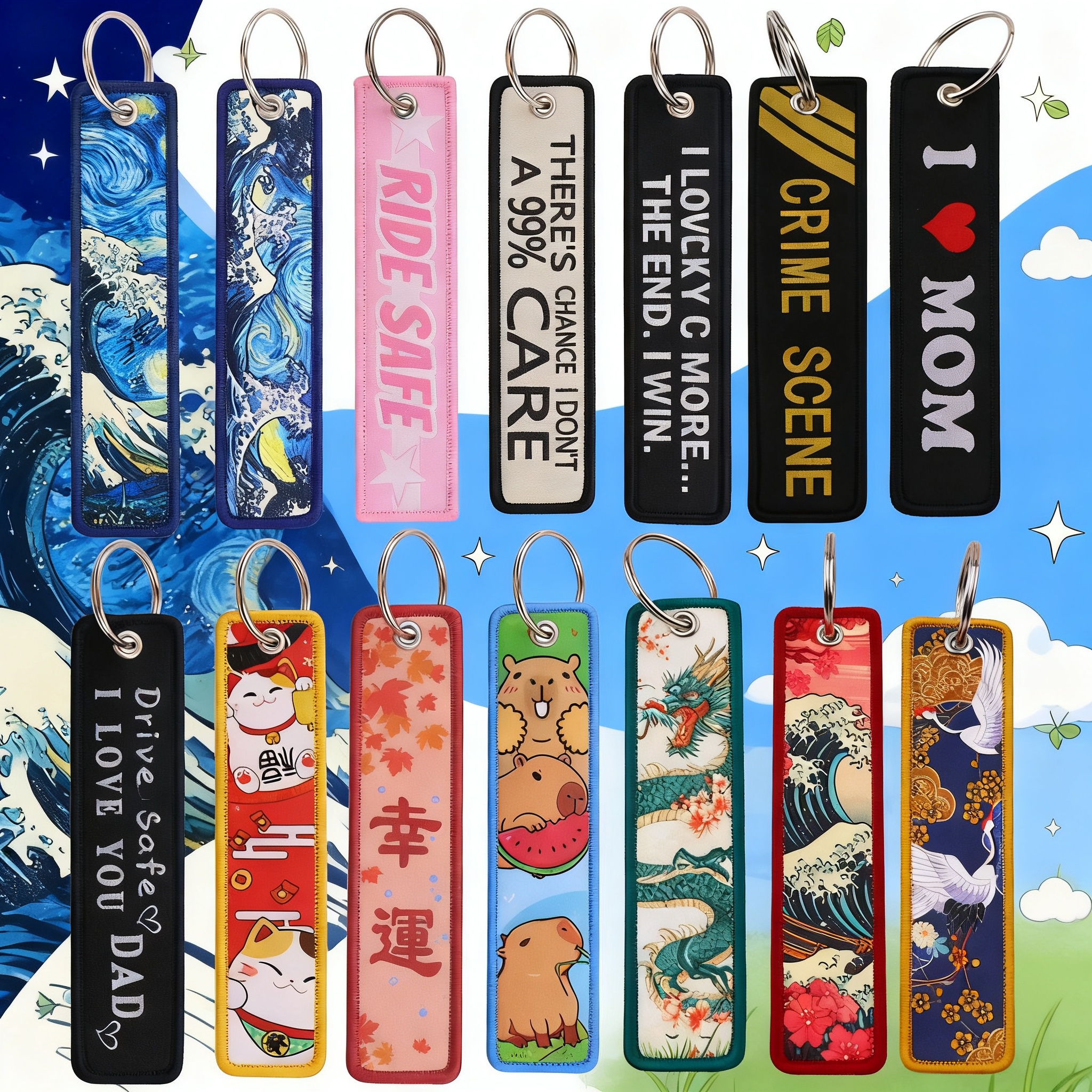 Embroidery Keychain - Van Gogh Embroidery Key Fobs Koi