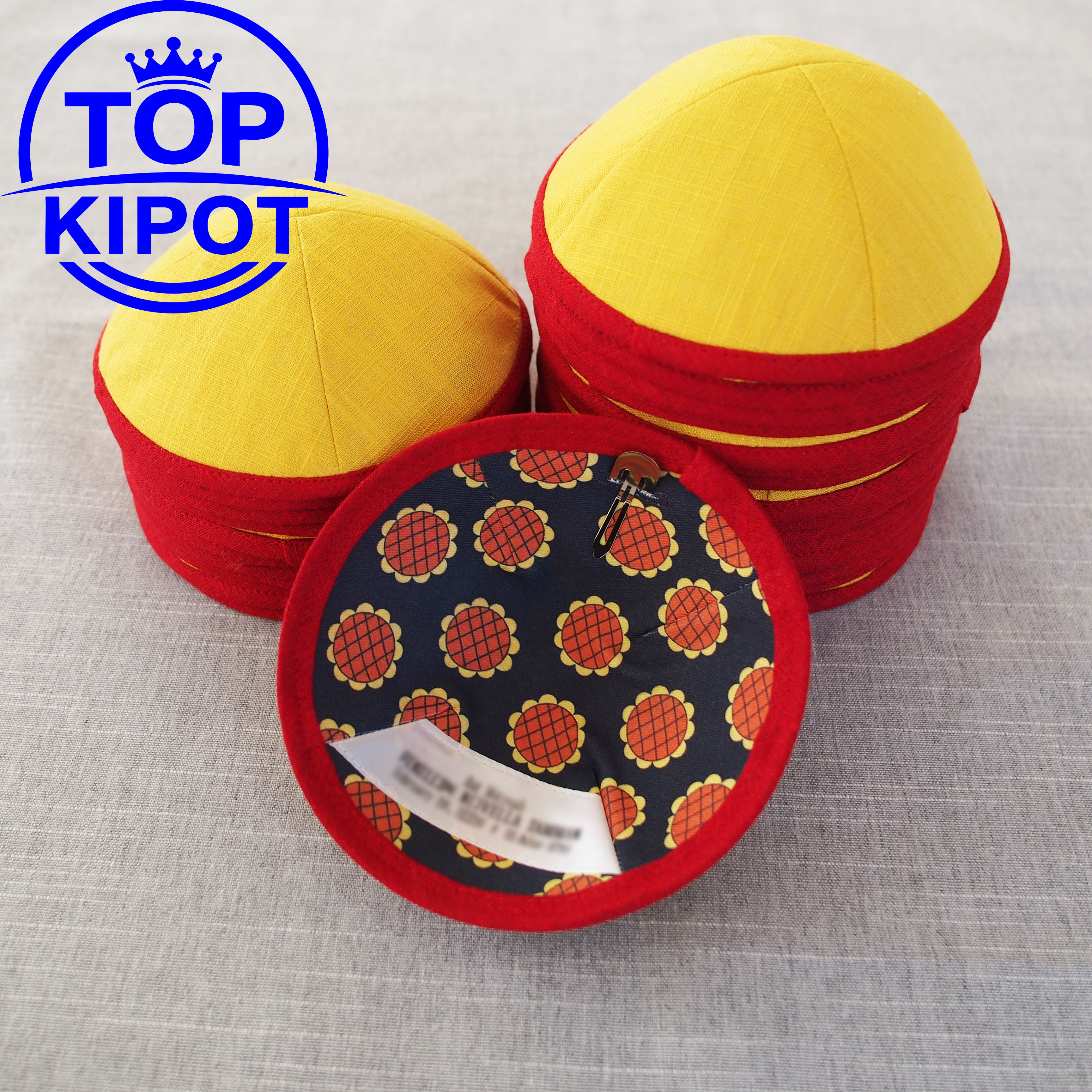 Embroidery Yellow - Yellow linen kippah without embroidery, with