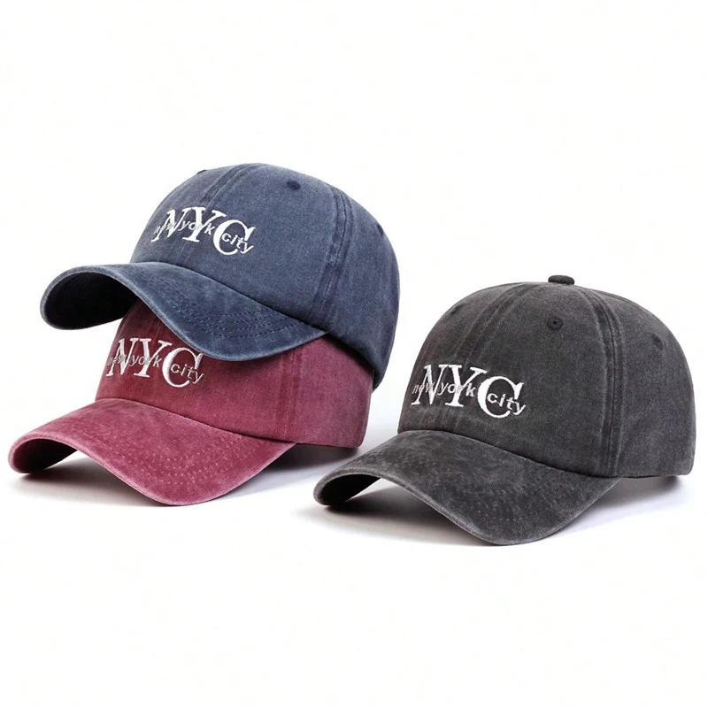 Embroidery Nyc - Unisex NYC Letter Embroidery Wash Baseball