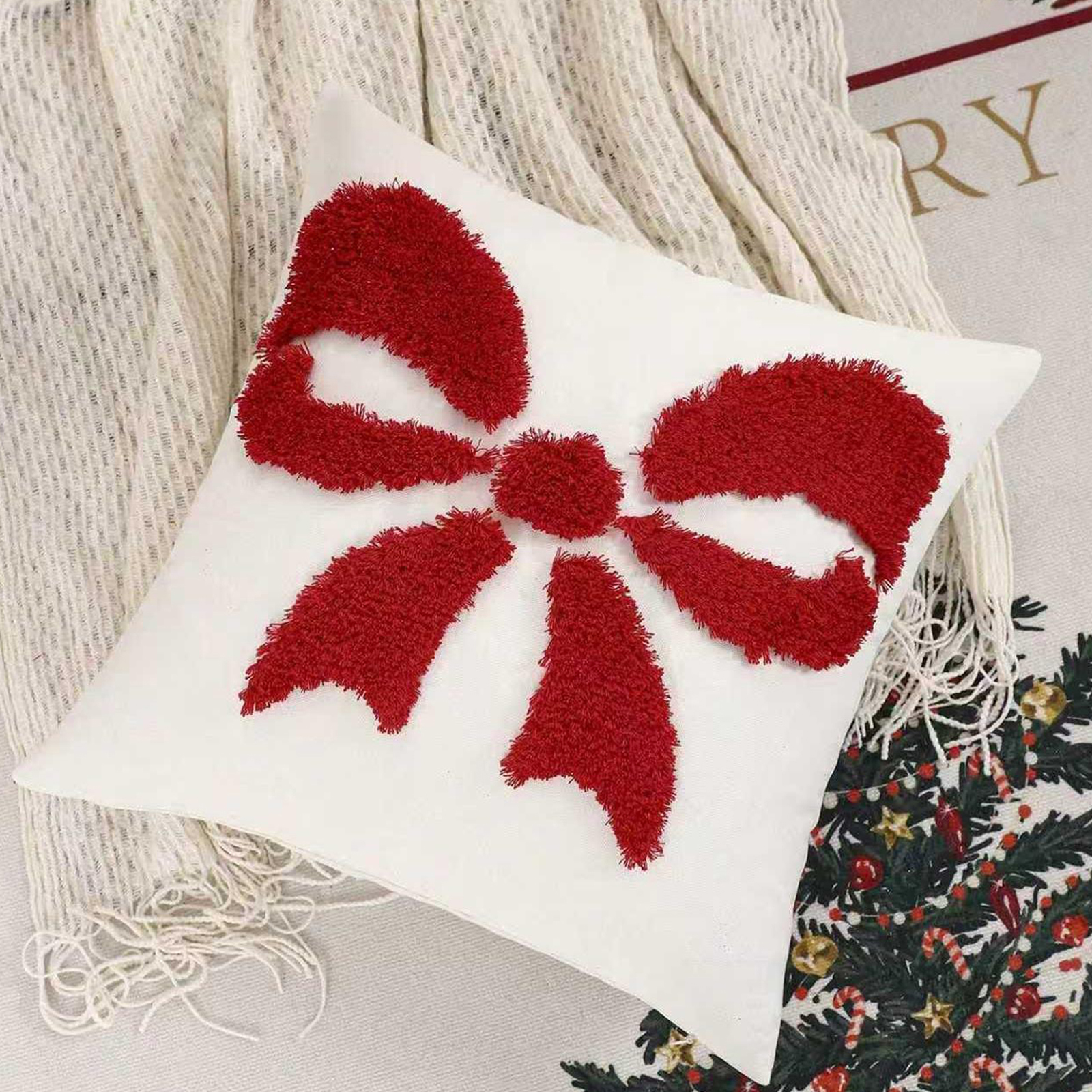 Embroidery Xmas Decorations - 2026 Valentine's Day Pillow Covers Bow