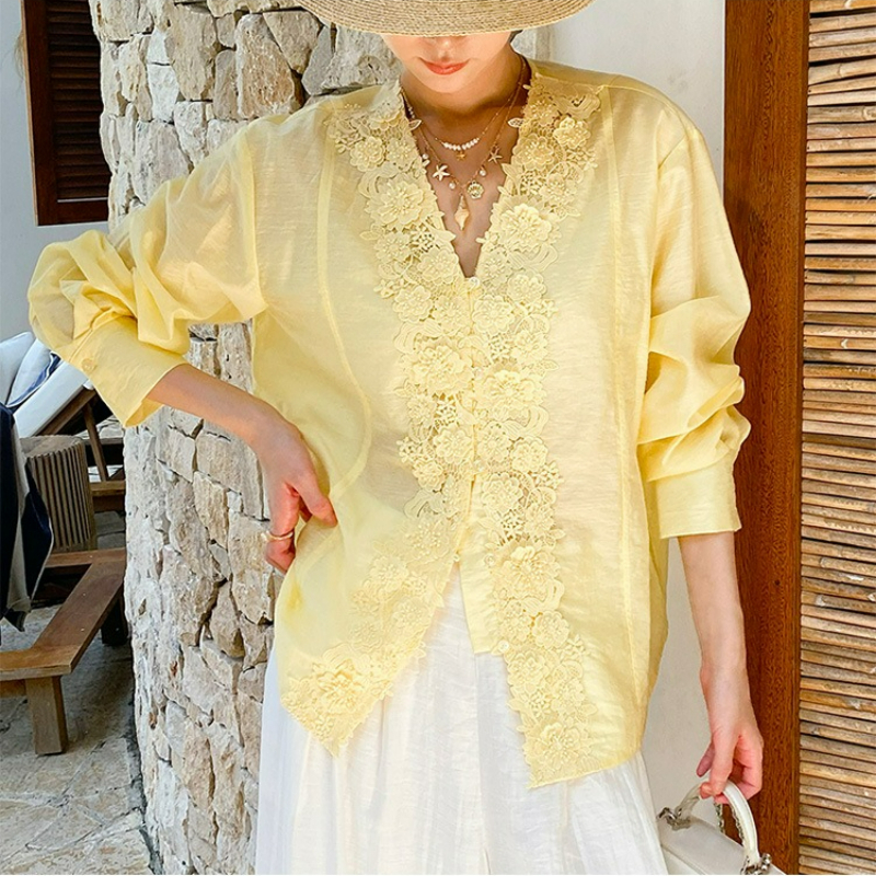 French Style Lace Embroidery S - مراجعة Embroidery Yellow وسعره