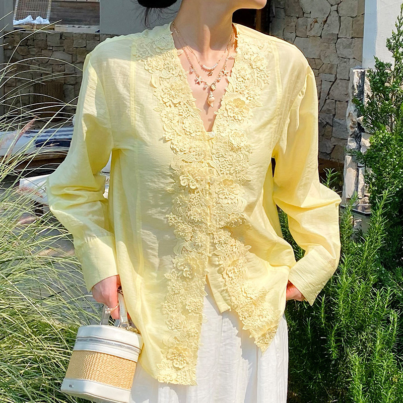French Style Lace Embroidery S - مراجعة Embroidery Yellow وسعره
