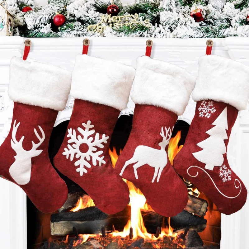 Red Santa Stocking Elk Snowfla - مراجعة Embroidery Xmas Stocking وسعره