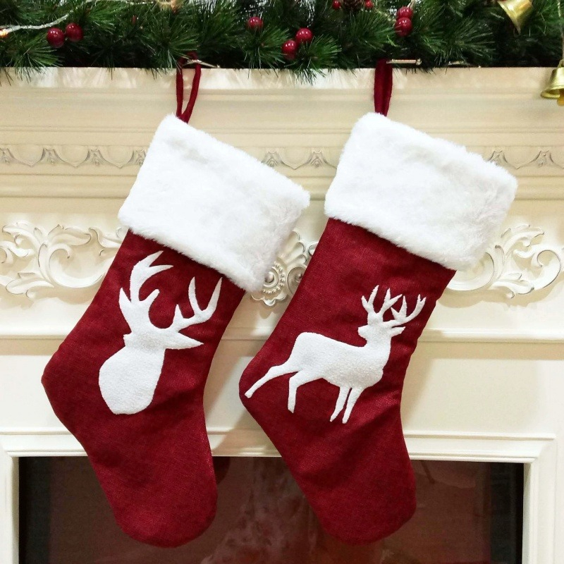 Red Santa Stocking Elk Snowfla - مراجعة Embroidery Xmas Stocking وسعره