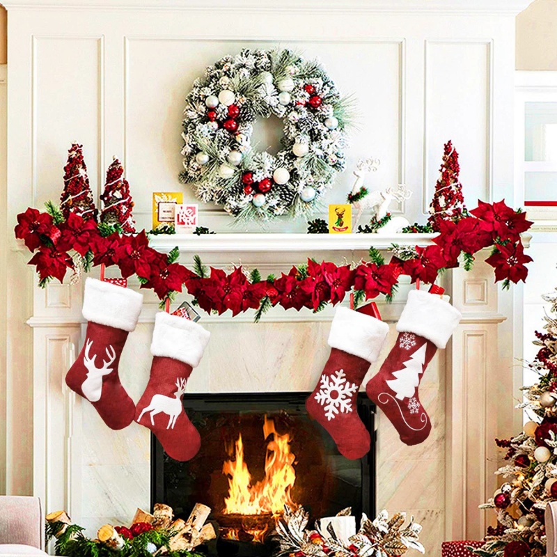 Red Santa Stocking Elk Snowfla - مراجعة Embroidery Xmas Stocking وسعره