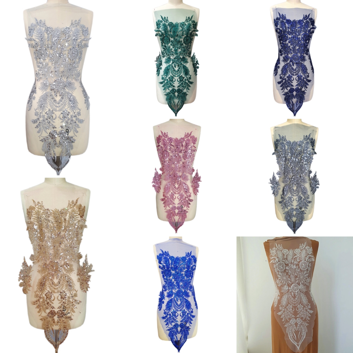 8 colors Sequins Bodice Weddin - مراجعة Embroidery Design 3D وسعره