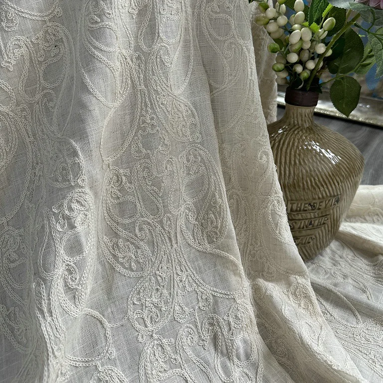 Pure linen base fabric with co - مراجعة Embroidery Chain Stitch وسعره