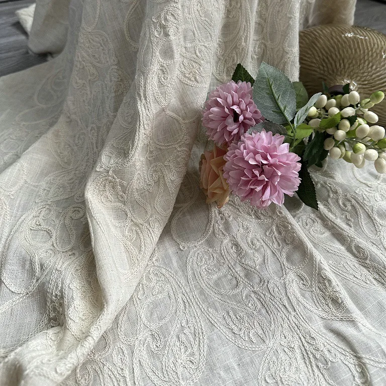 Pure linen base fabric with co - مراجعة Embroidery Chain Stitch وسعره