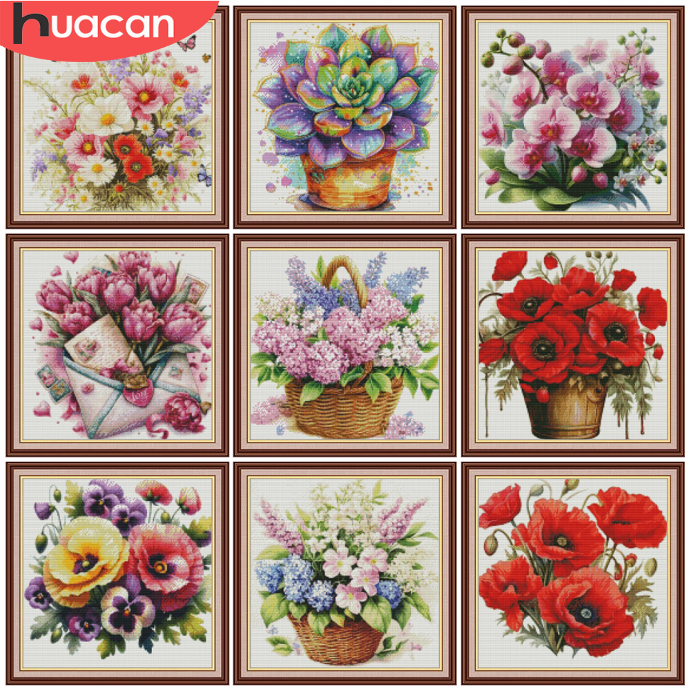 HUACAN Cross Stitch Flower Ros - مراجعة Embroidery Rose Stitch وسعره