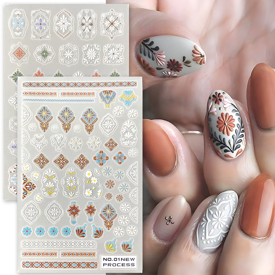 3D Bohemian Matte New Nail Sti - مراجعة Embroidery Design 3D وسعره