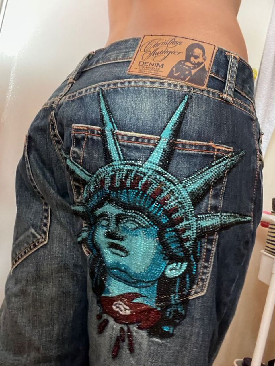 Y2k 2000s Statue of liberty Di - مراجعة Embroidery Jeans Sakura وسعره
