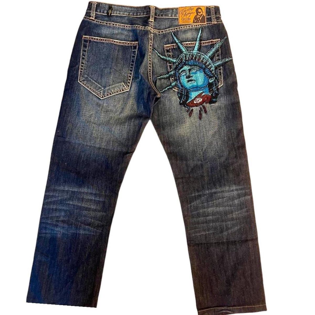 Y2k 2000s Statue of liberty Di - مراجعة Embroidery Jeans Sakura وسعره