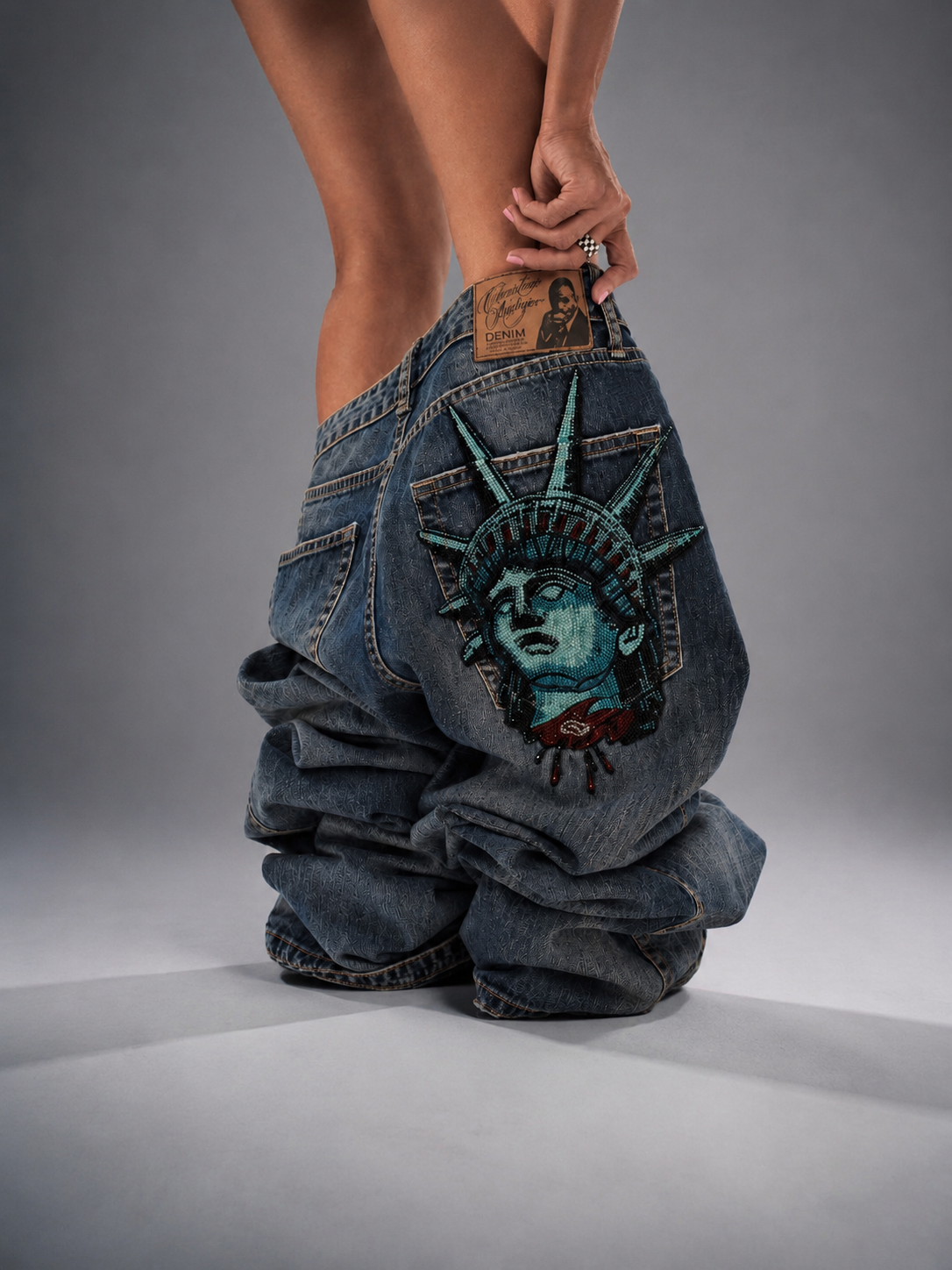 Y2k 2000s Statue of liberty Di - مراجعة Embroidery Jeans Sakura وسعره