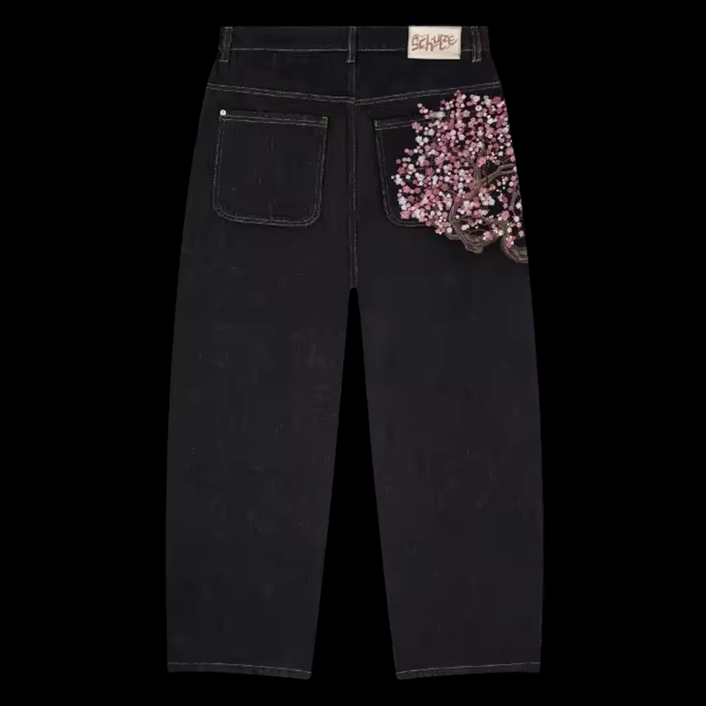 Y2K Mens Womens Harajuku Hip H - مراجعة Embroidery Jeans Sakura وسعره