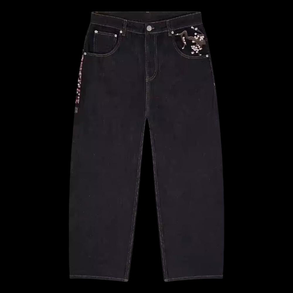 Y2K Mens Womens Harajuku Hip H - مراجعة Embroidery Jeans Sakura وسعره