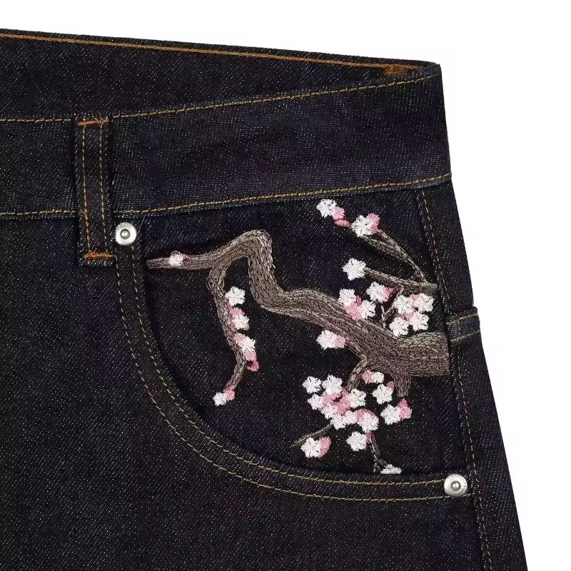 Y2K Mens Womens Harajuku Hip H - مراجعة Embroidery Jeans Sakura وسعره