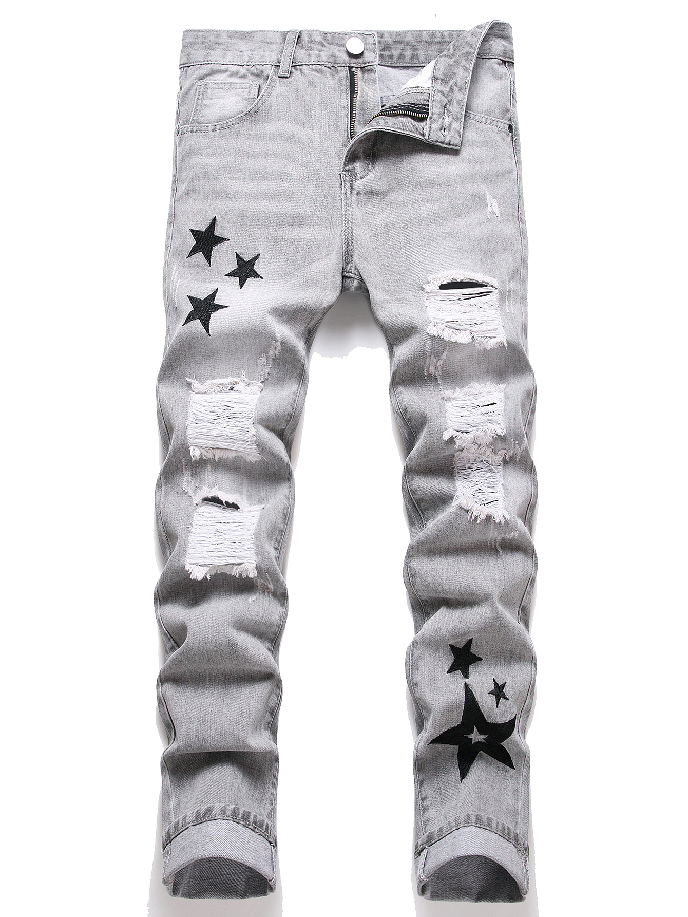 Y2K Men's Jeans - Trendy Gray  - مراجعة Embroidery Effect وسعره