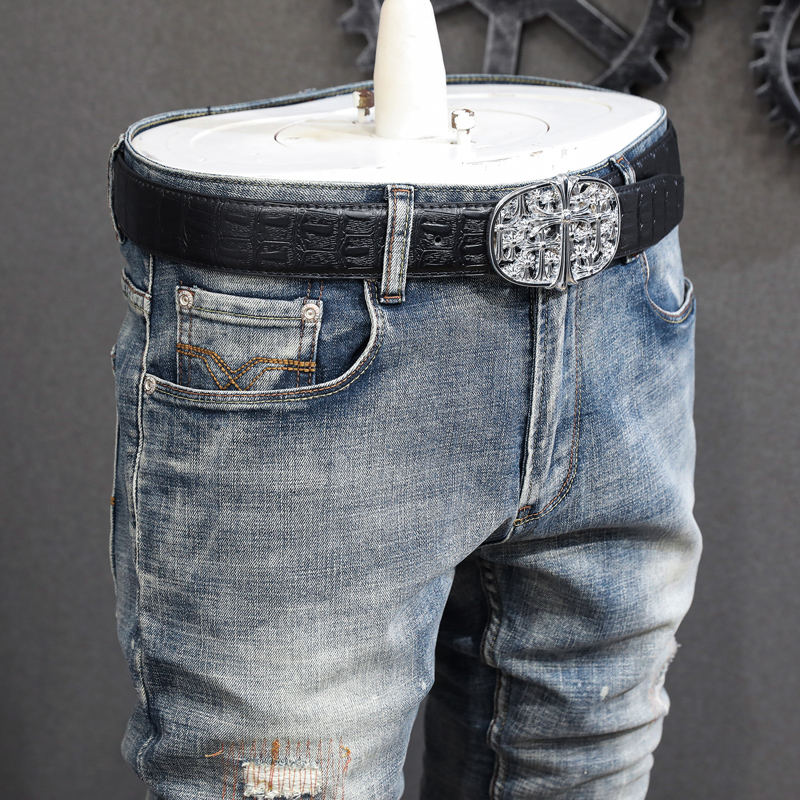 Fashion Vintage Men Jeans High - مراجعة Embroidery Effect وسعره