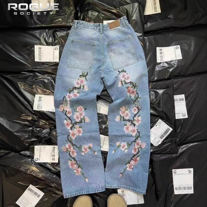 New Y2K American Retro Sakura  - مراجعة Embroidery Jeans Sakura وسعره