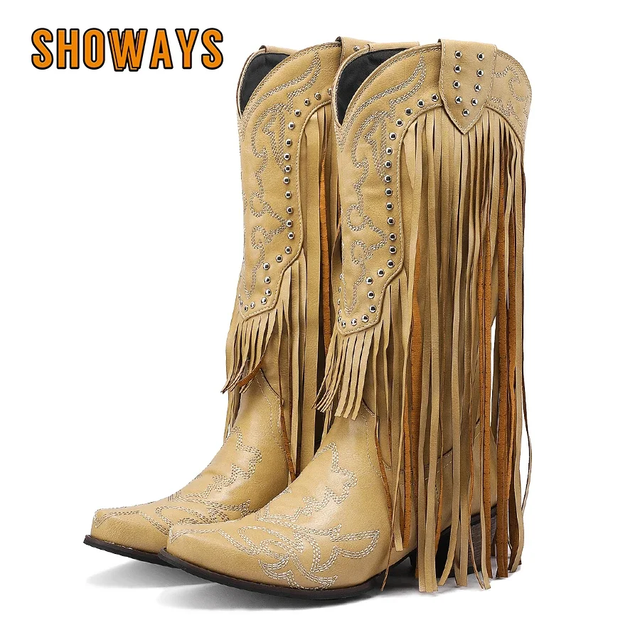 Fringe Rivet Western Women Mid - مراجعة Embroidery Yellow وسعره