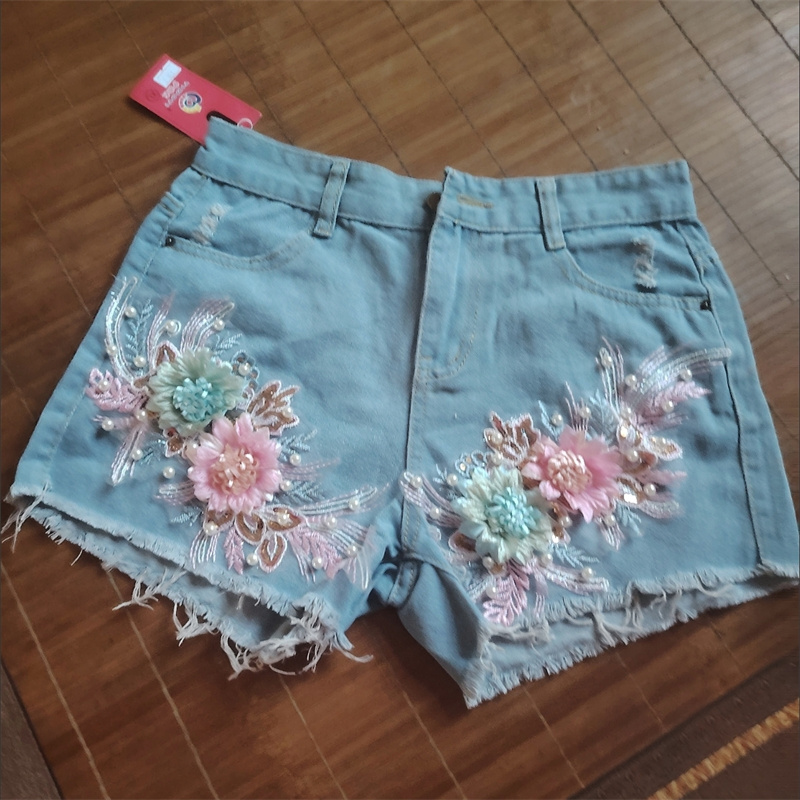 Korean Fashion Women Summer De - مراجعة Embroidery Jeans Sakura وسعره