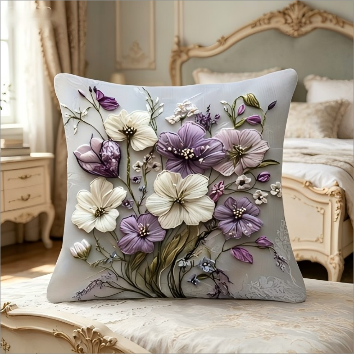 2D Effect Purple White Flower  - مراجعة Embroidery Effect وسعره