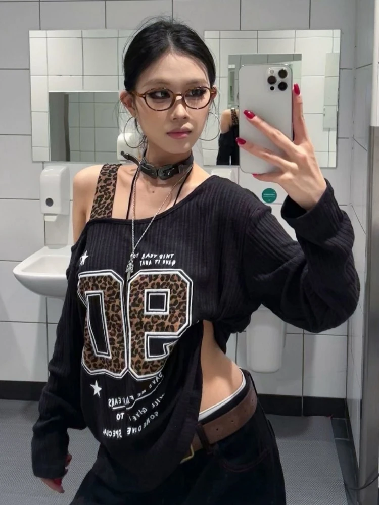 Y2K Patchwork Leopard Print T- - مراجعة Embroidery Fashion وسعره