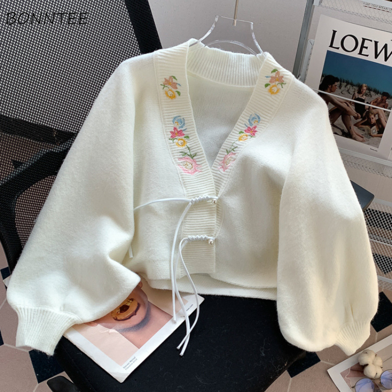 Cardigan Women V-neck New Chin - مراجعة Embroidery Thread Yarn وسعره