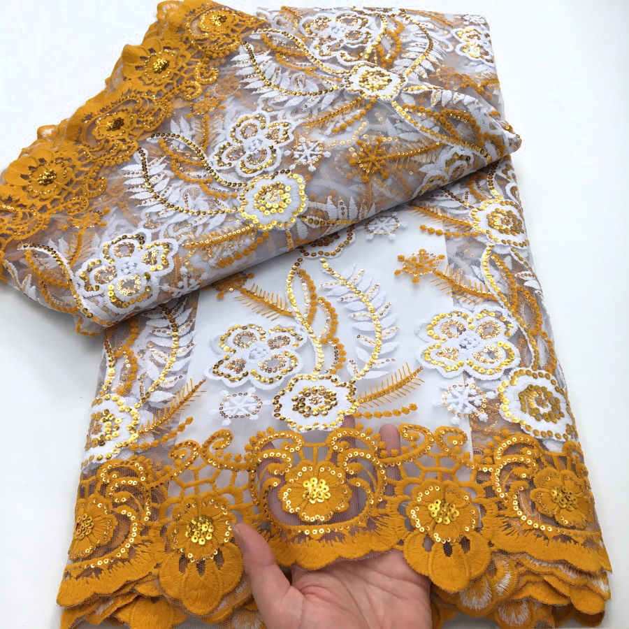 Yellow Milk Silk Mesh Lace Fab - مراجعة Embroidery Yellow وسعره