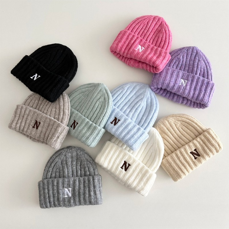 Korean Style Kids Knit Beanie  - مراجعة Embroidery Letter N وسعره