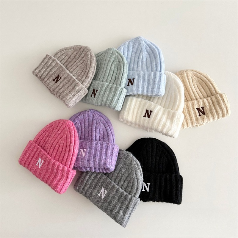 Korean Style Kids Knit Beanie  - مراجعة Embroidery Letter N وسعره