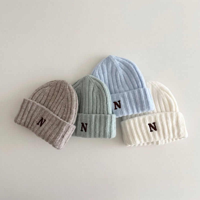 Korean Style Kids Knit Beanie  - مراجعة Embroidery Letter N وسعره