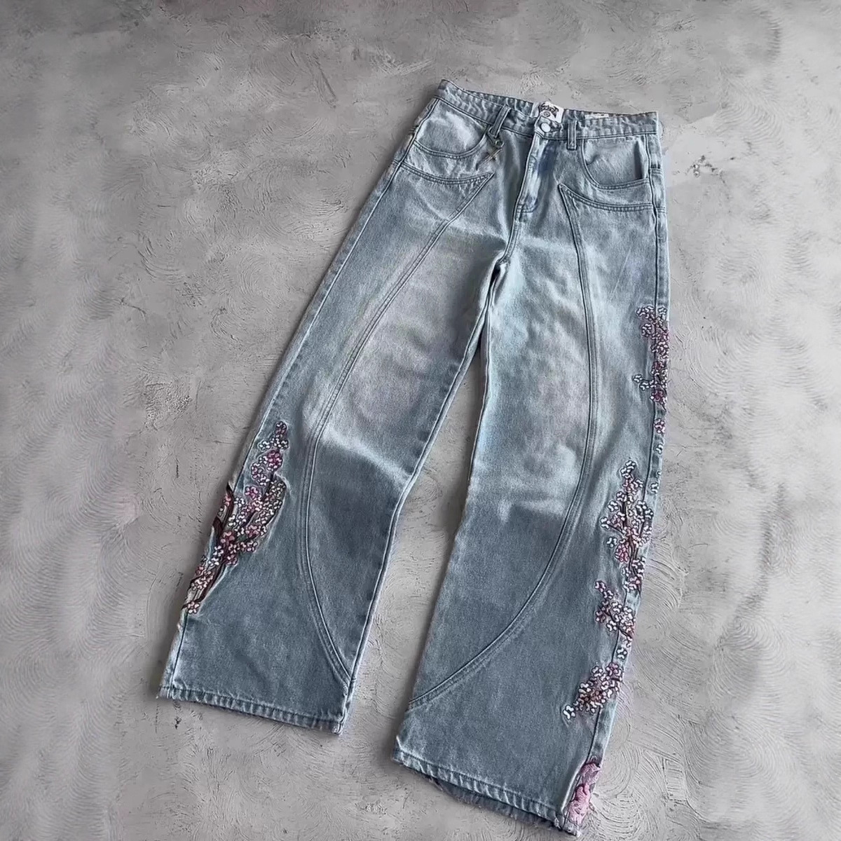 Mens Jeans Y2K Vintage Streetw - مراجعة Embroidery Jeans Sakura وسعره