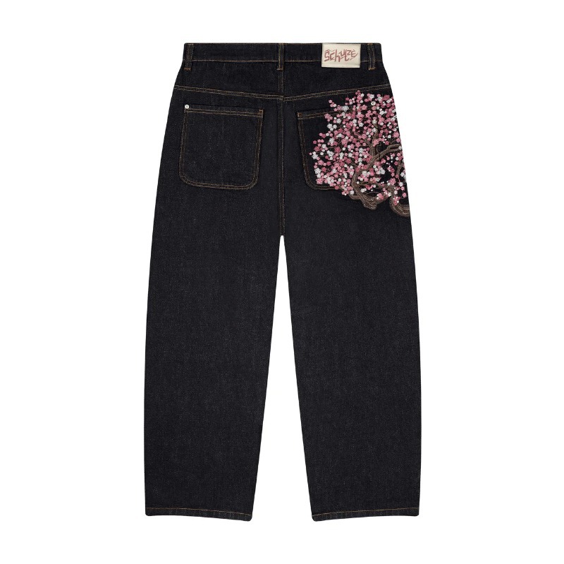 Mens Jeans Y2K Vintage Streetw - مراجعة Embroidery Jeans Sakura وسعره