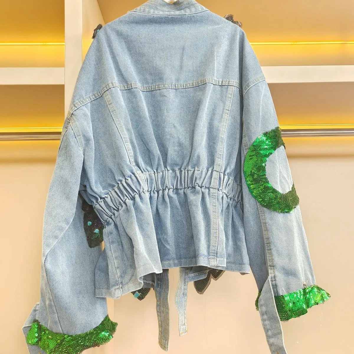 Women V-neck 3D Peacock Sequin - مراجعة Embroidery Jeans Sakura وسعره