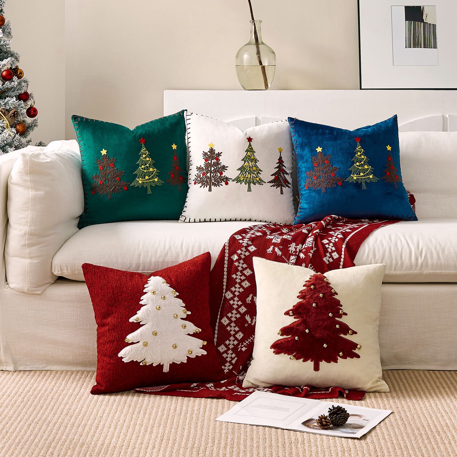 1pc Embroidery Cushion Cover C - مراجعة Embroidery Xmas Decorations وسعره
