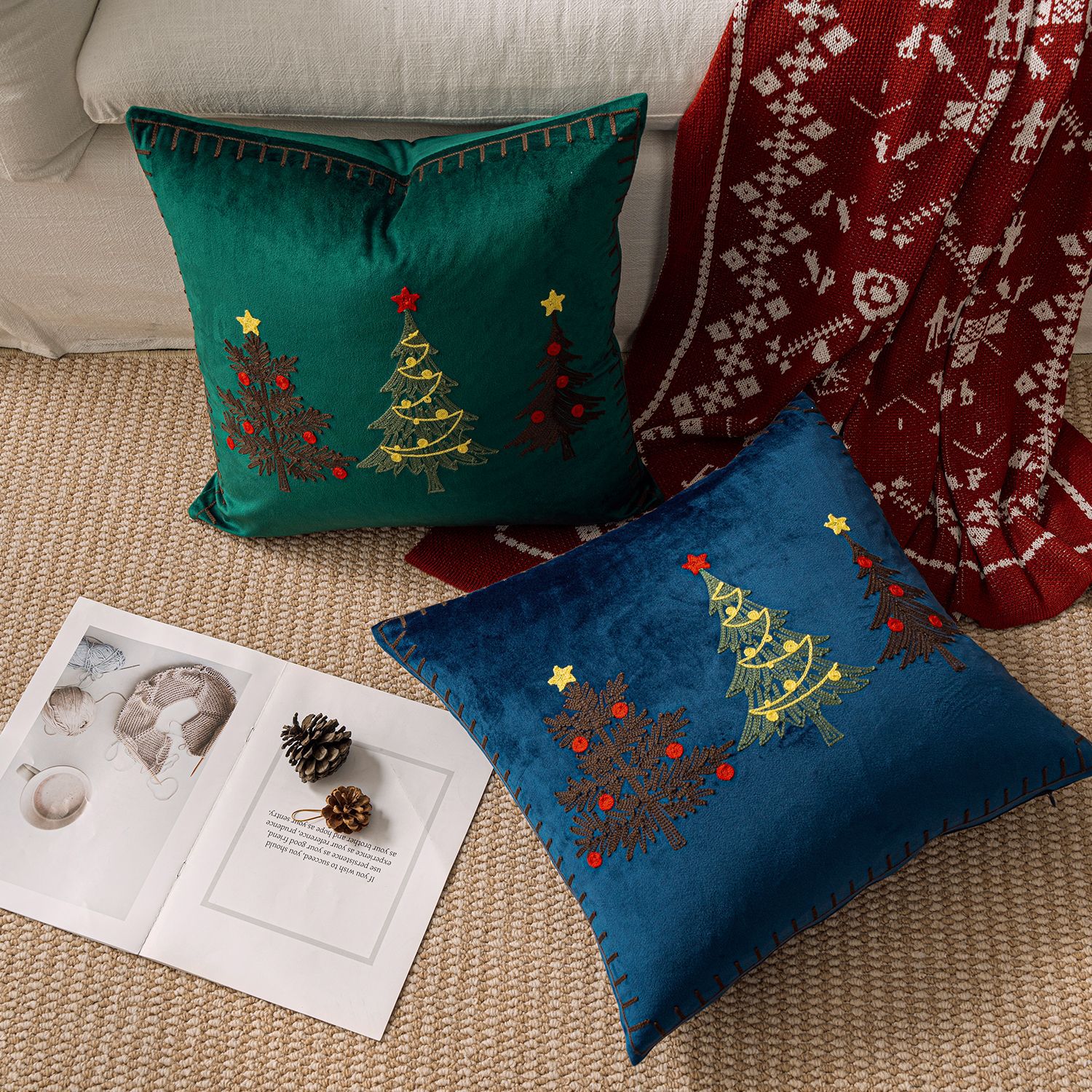 1pc Embroidery Cushion Cover C - مراجعة Embroidery Xmas Decorations وسعره
