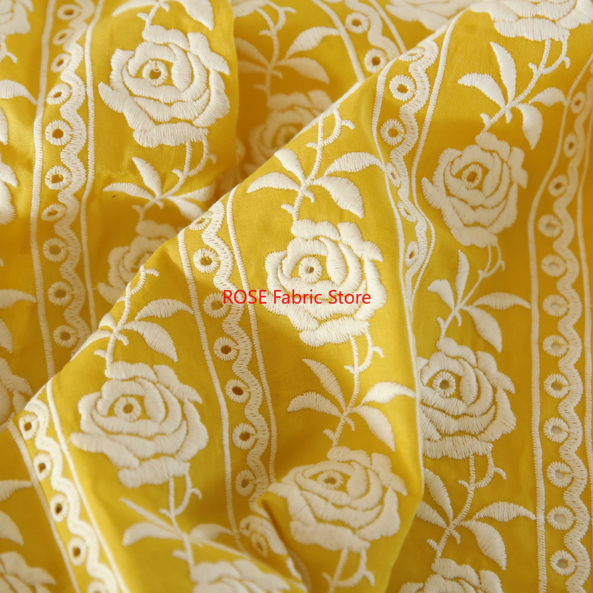 French Cotton Yellow Rose Heav - مراجعة Embroidery Yellow وسعره