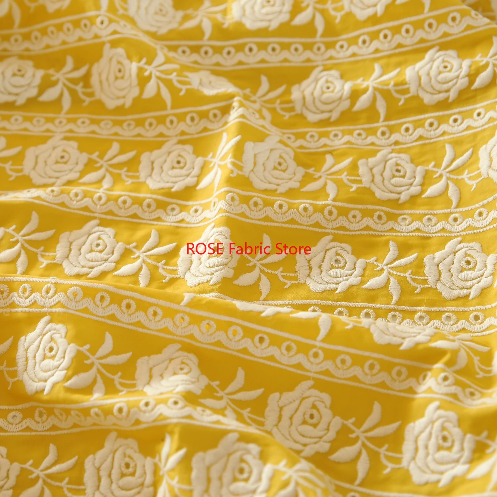 French Cotton Yellow Rose Heav - مراجعة Embroidery Yellow وسعره