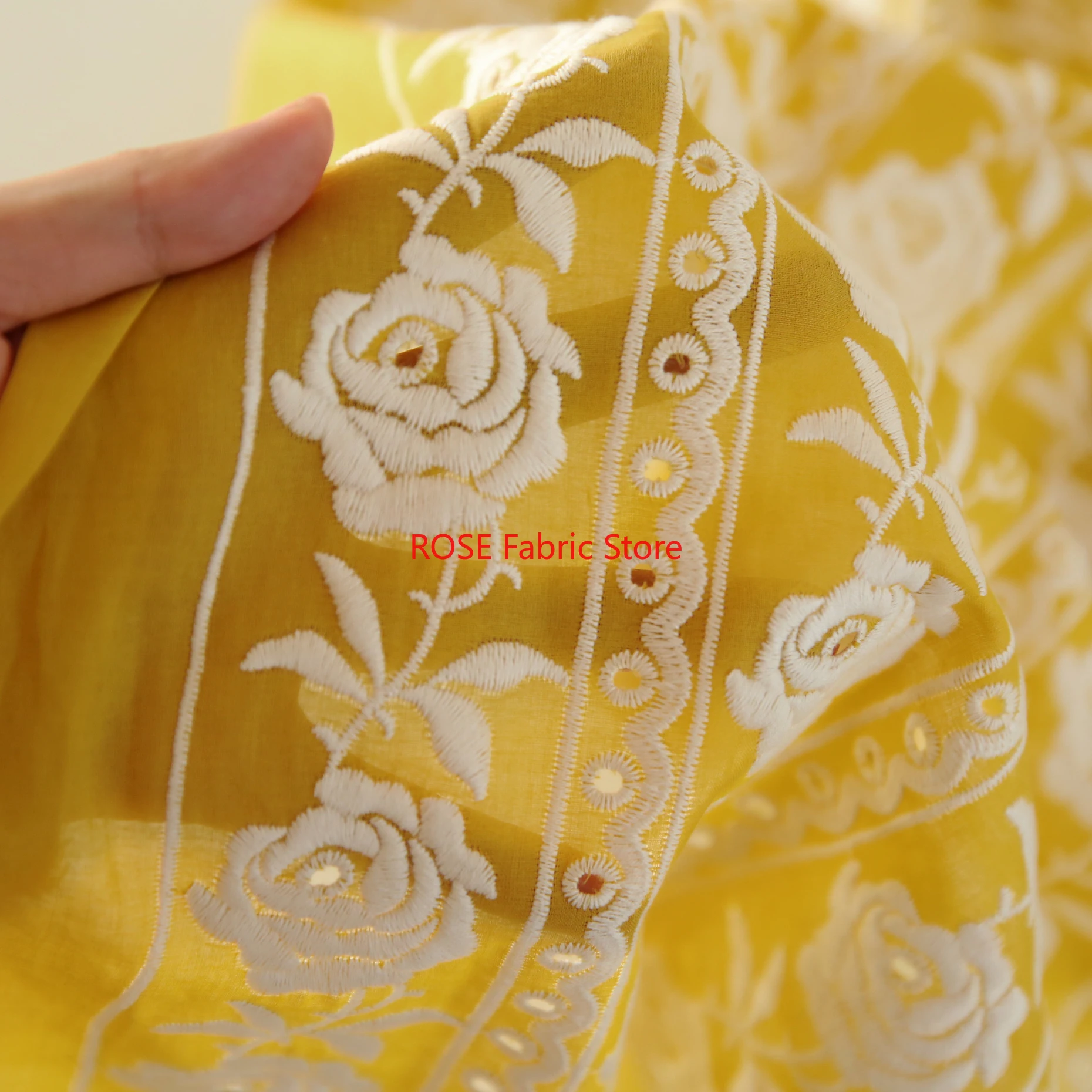 French Cotton Yellow Rose Heav - مراجعة Embroidery Yellow وسعره