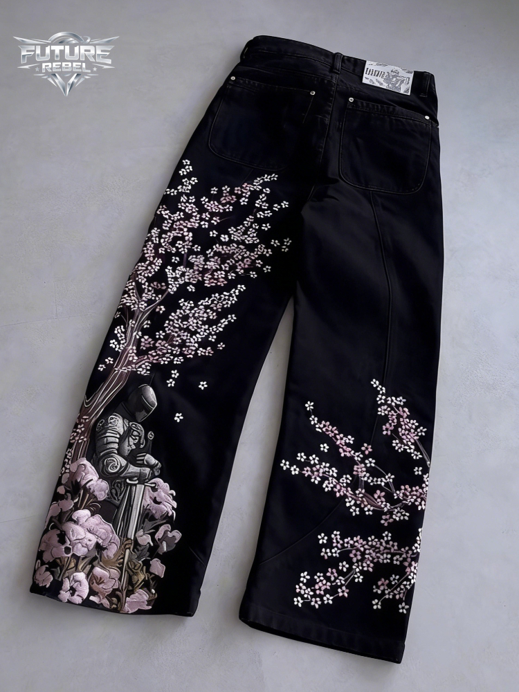 Mens Jeans Vintage Y2K Streetw - مراجعة Embroidery Jeans Sakura وسعره