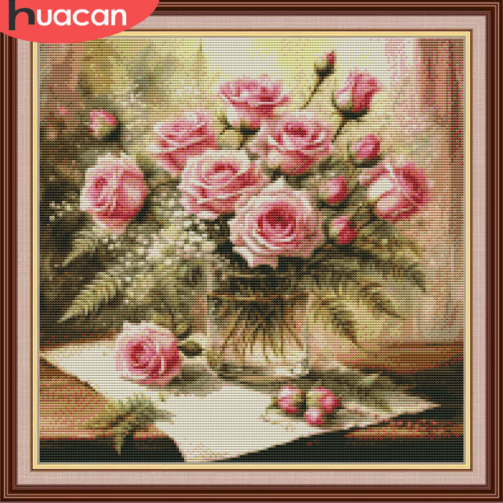 HUACAN Cross Stitch Kits Rose  - مراجعة Embroidery Rose Stitch وسعره