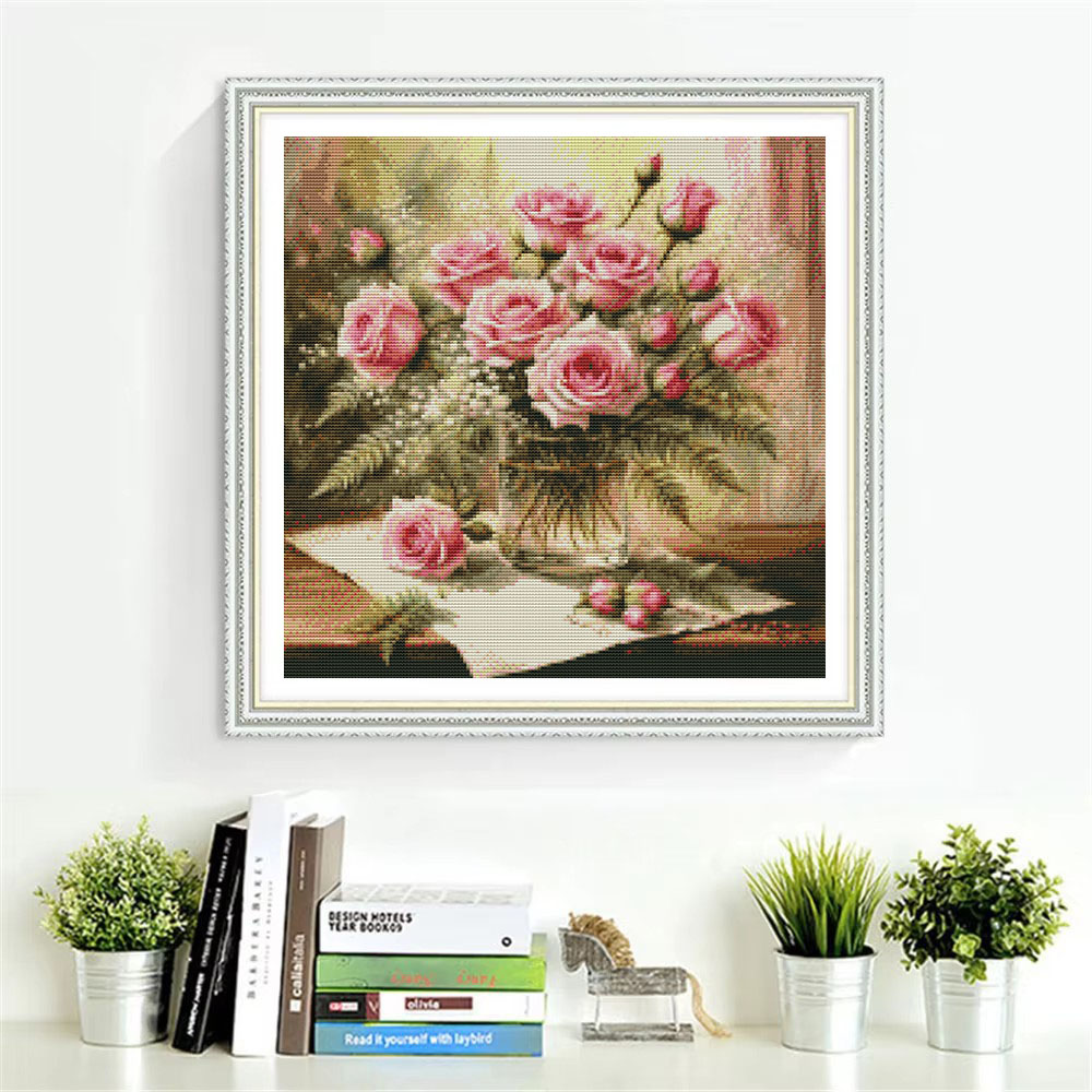 HUACAN Cross Stitch Kits Rose  - مراجعة Embroidery Rose Stitch وسعره