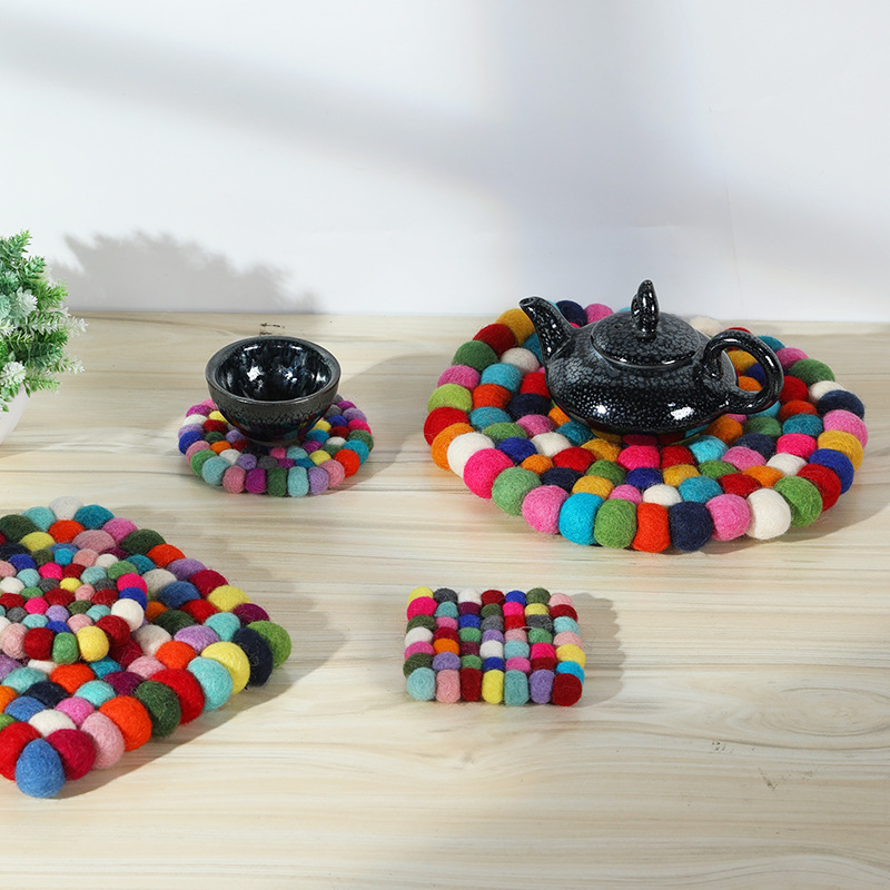 Colored Balls Woven Cup Mats W - مراجعة Felt Sheet Wool وسعره