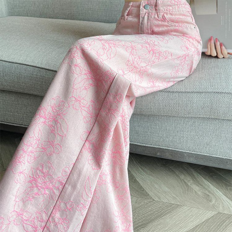 Pink Silk Denim Jeans Women's  - مراجعة Embroidery Design 3D وسعره